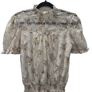 Eyeshadow | Floral Lace Mock Neck Blouse- Size Medium